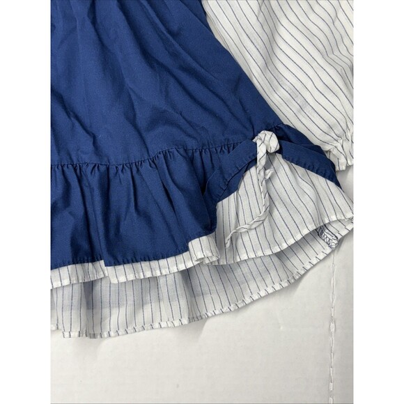 Vintage Swing Top Dress Blue & White Pinstripe Embroidered Long Sleeve Collar - Picture 3 of 10